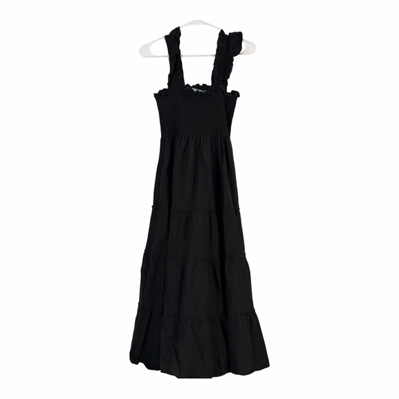 Hill House Ellie Nap Dress Black Smocked Ruffle Midi Cotton Small Cottagecore - Picture 2 of 5